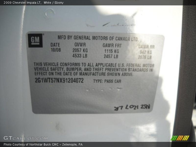 White / Ebony 2009 Chevrolet Impala LT