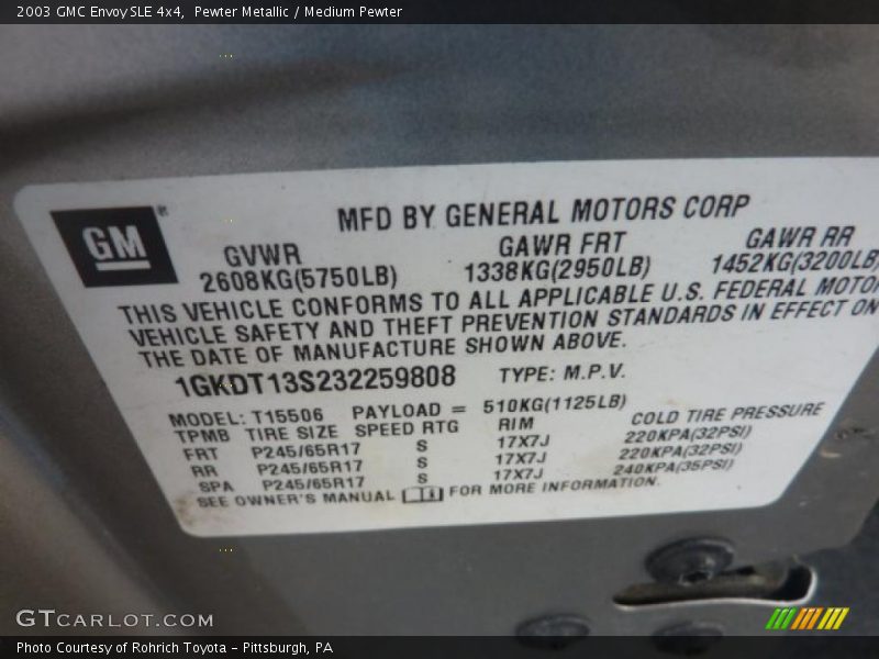 Pewter Metallic / Medium Pewter 2003 GMC Envoy SLE 4x4