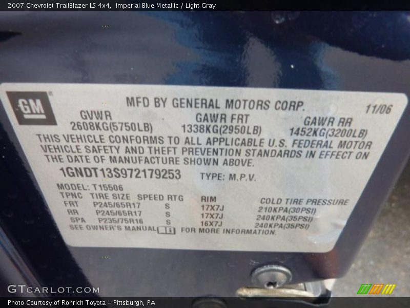 Imperial Blue Metallic / Light Gray 2007 Chevrolet TrailBlazer LS 4x4
