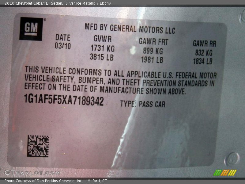 Silver Ice Metallic / Ebony 2010 Chevrolet Cobalt LT Sedan