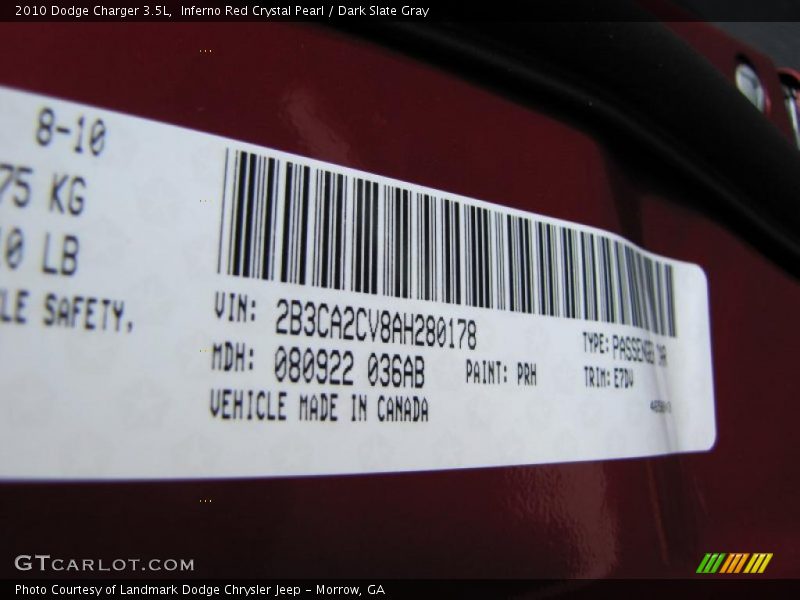Inferno Red Crystal Pearl / Dark Slate Gray 2010 Dodge Charger 3.5L