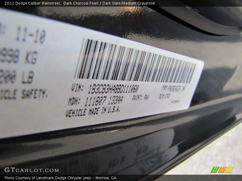 Dark Charcoal Pearl / Dark Slate/Medium Graystone 2011 Dodge Caliber Mainstreet