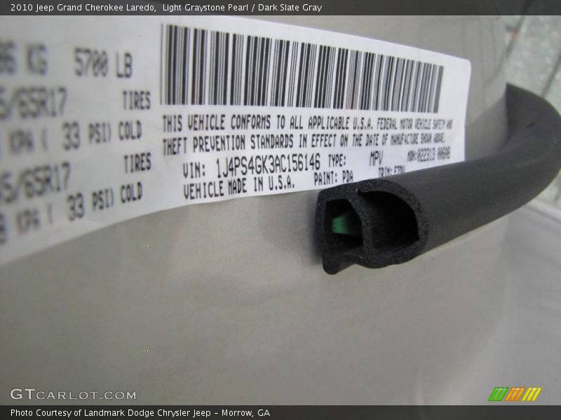 Light Graystone Pearl / Dark Slate Gray 2010 Jeep Grand Cherokee Laredo