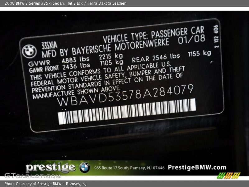 Jet Black / Terra Dakota Leather 2008 BMW 3 Series 335xi Sedan