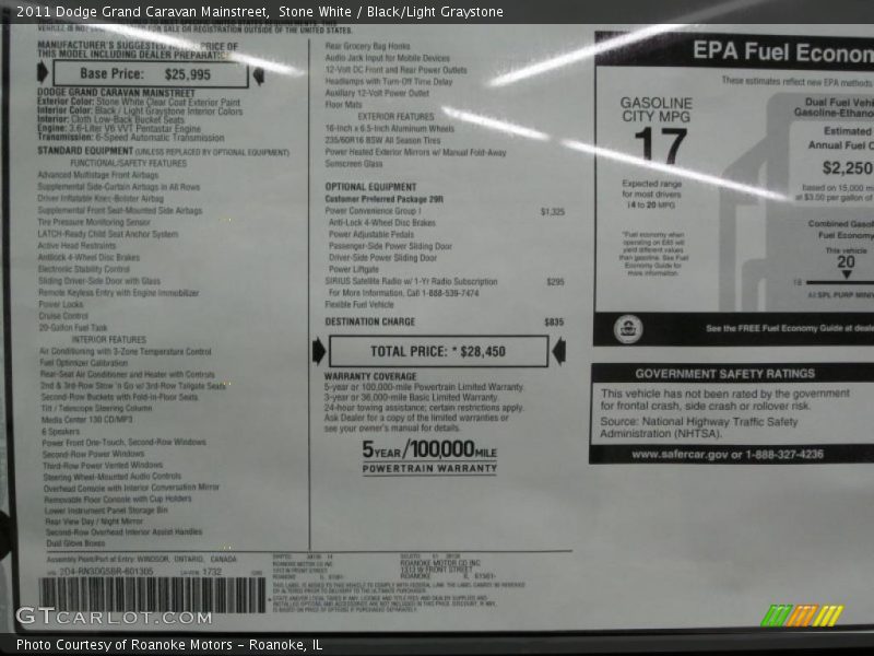 Stone White / Black/Light Graystone 2011 Dodge Grand Caravan Mainstreet