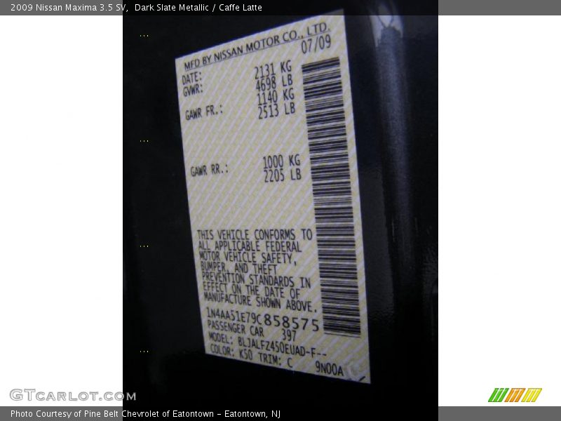Dark Slate Metallic / Caffe Latte 2009 Nissan Maxima 3.5 SV
