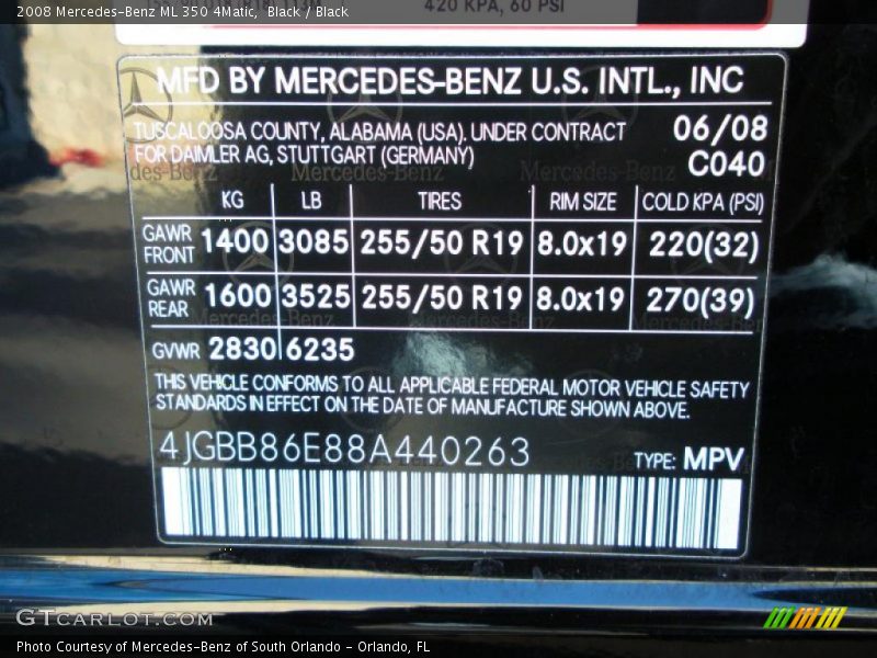 Black / Black 2008 Mercedes-Benz ML 350 4Matic