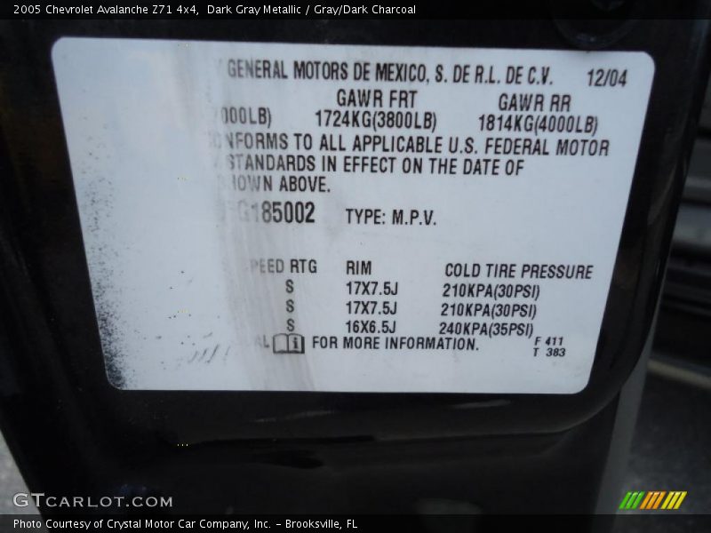 Dark Gray Metallic / Gray/Dark Charcoal 2005 Chevrolet Avalanche Z71 4x4