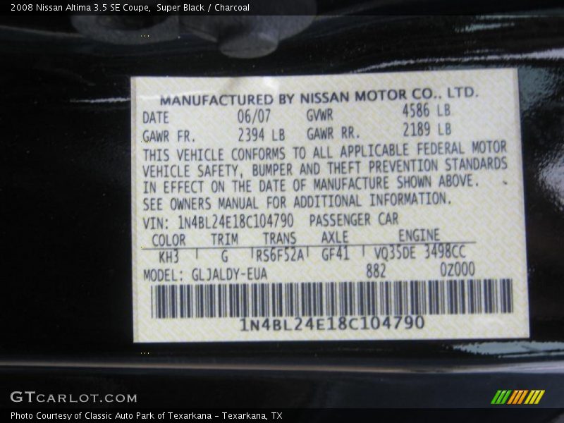 Super Black / Charcoal 2008 Nissan Altima 3.5 SE Coupe