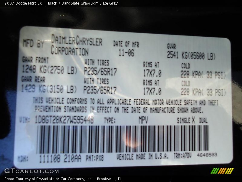 Black / Dark Slate Gray/Light Slate Gray 2007 Dodge Nitro SXT