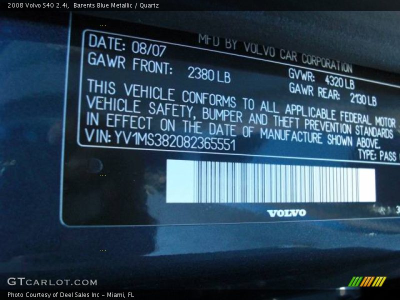 Barents Blue Metallic / Quartz 2008 Volvo S40 2.4i