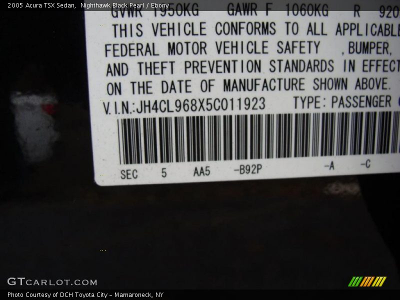 Nighthawk Black Pearl / Ebony 2005 Acura TSX Sedan