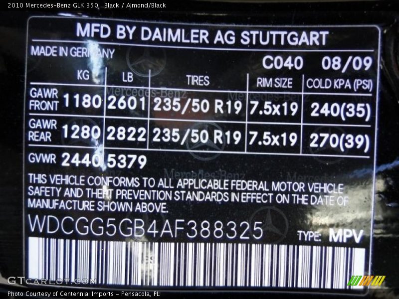 Black / Almond/Black 2010 Mercedes-Benz GLK 350