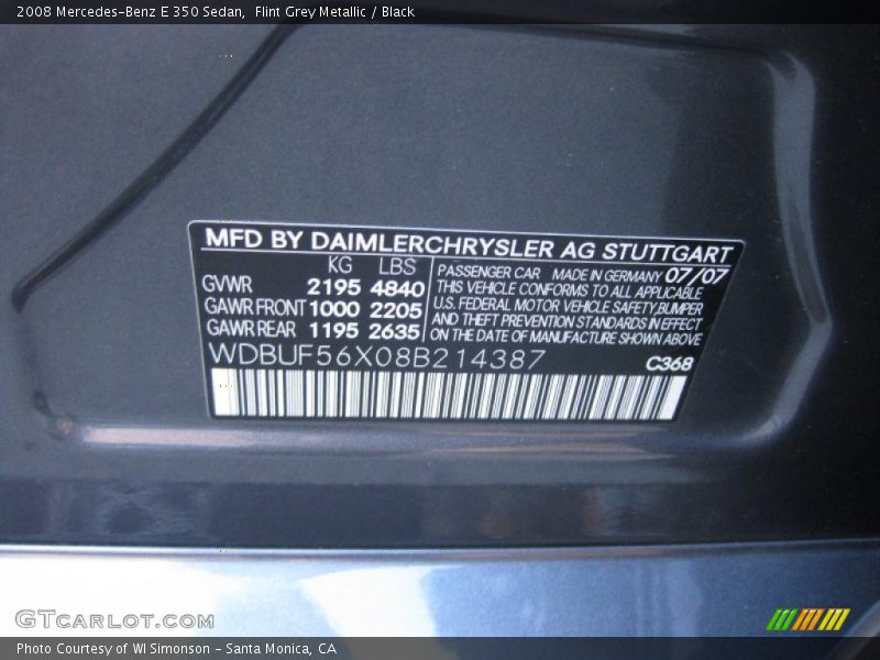2008 E 350 Sedan Flint Grey Metallic Color Code 368