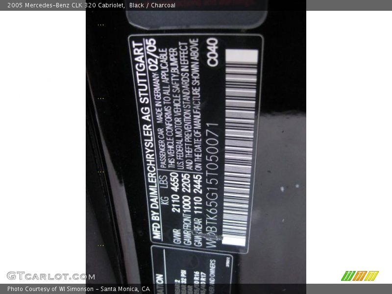 Black / Charcoal 2005 Mercedes-Benz CLK 320 Cabriolet