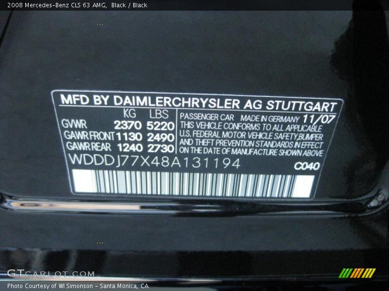 2008 CLS 63 AMG Black Color Code 040