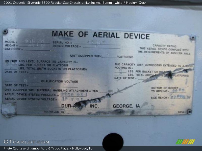 Summit White / Medium Gray 2001 Chevrolet Silverado 3500 Regular Cab Chassis Utility Bucket