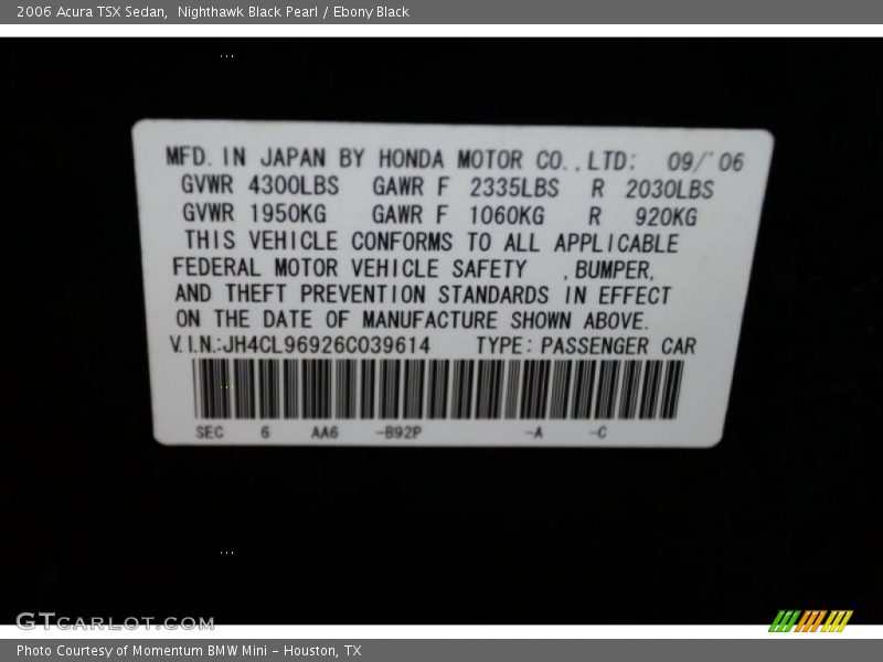 Nighthawk Black Pearl / Ebony Black 2006 Acura TSX Sedan