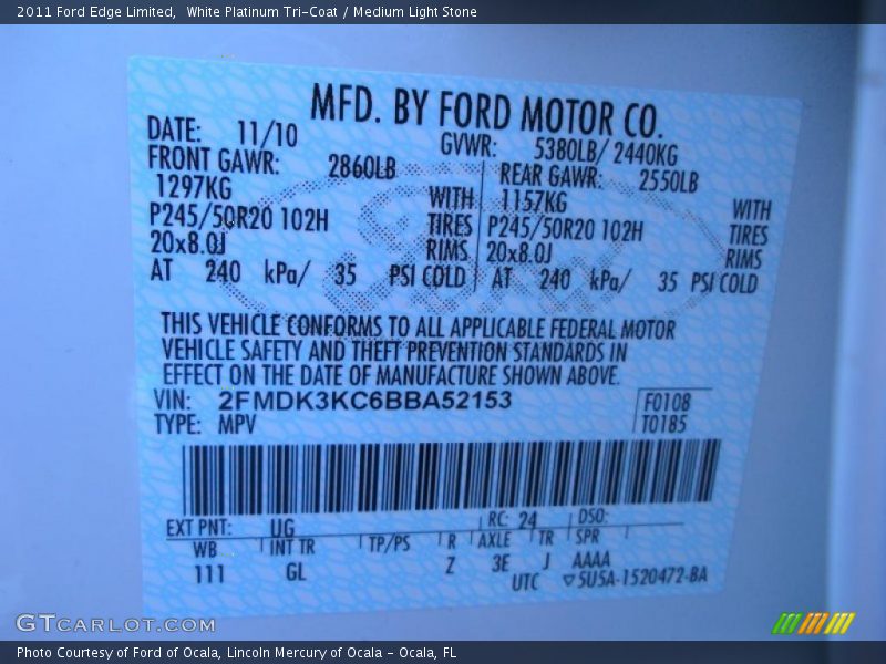 White Platinum Tri-Coat / Medium Light Stone 2011 Ford Edge Limited