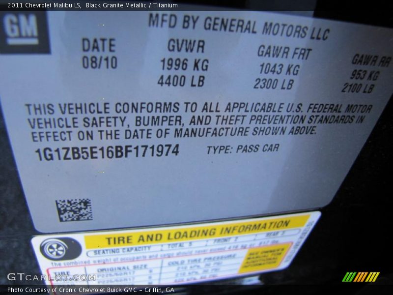 Black Granite Metallic / Titanium 2011 Chevrolet Malibu LS