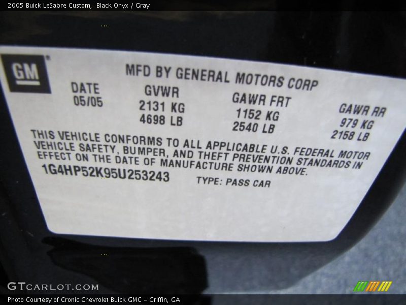 Black Onyx / Gray 2005 Buick LeSabre Custom