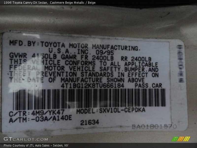 Cashmere Beige Metallic / Beige 1996 Toyota Camry DX Sedan