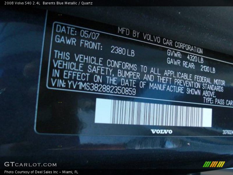 Barents Blue Metallic / Quartz 2008 Volvo S40 2.4i