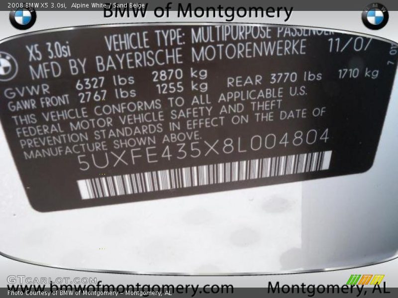 Alpine White / Sand Beige 2008 BMW X5 3.0si