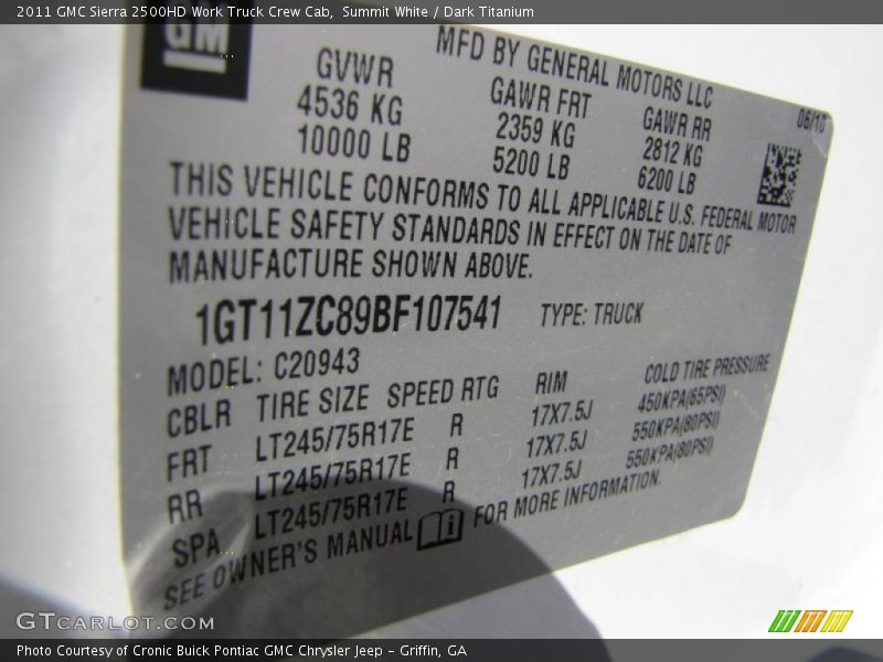 Summit White / Dark Titanium 2011 GMC Sierra 2500HD Work Truck Crew Cab
