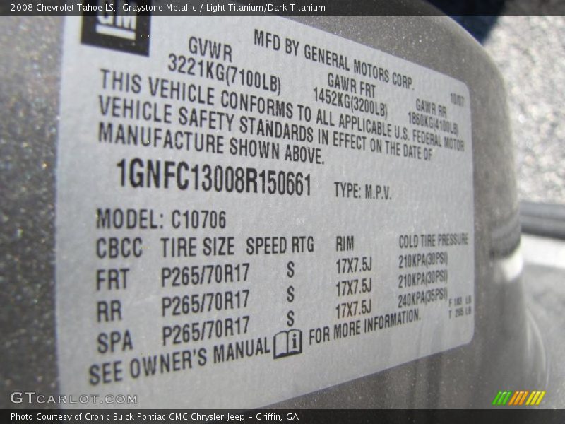 Graystone Metallic / Light Titanium/Dark Titanium 2008 Chevrolet Tahoe LS