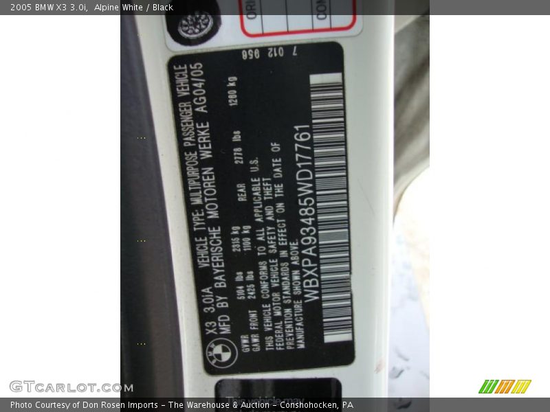 Alpine White / Black 2005 BMW X3 3.0i