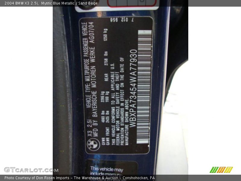 Mystic Blue Metallic / Sand Beige 2004 BMW X3 2.5i