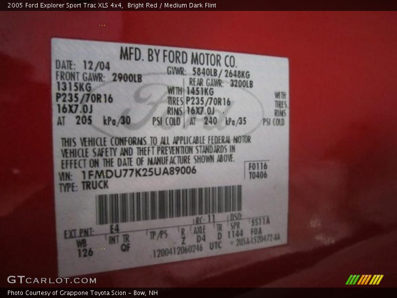 Bright Red / Medium Dark Flint 2005 Ford Explorer Sport Trac XLS 4x4