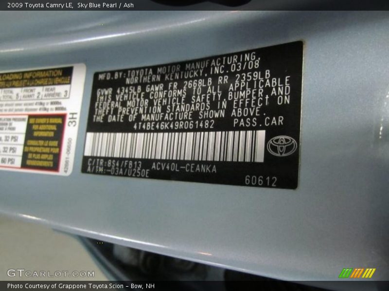 Sky Blue Pearl / Ash 2009 Toyota Camry LE