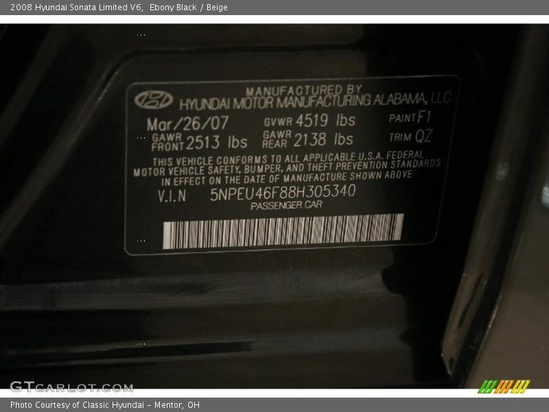 Ebony Black / Beige 2008 Hyundai Sonata Limited V6