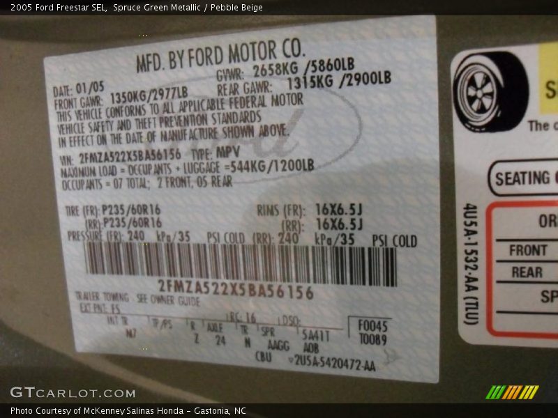 2005 Freestar SEL Spruce Green Metallic Color Code FS