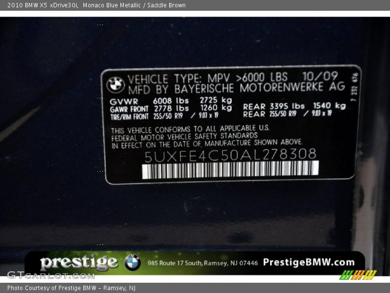 Monaco Blue Metallic / Saddle Brown 2010 BMW X5 xDrive30i