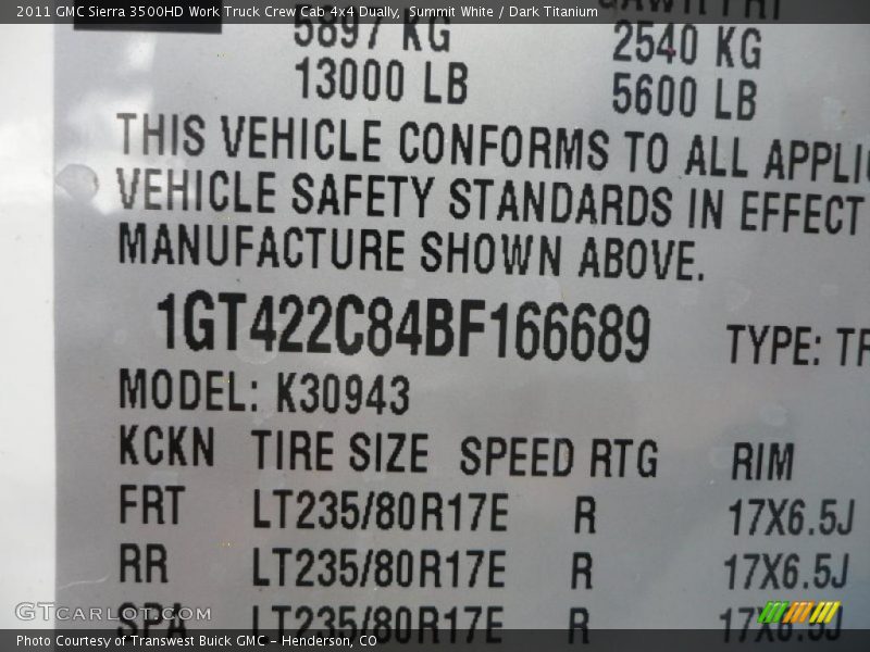 Summit White / Dark Titanium 2011 GMC Sierra 3500HD Work Truck Crew Cab 4x4 Dually