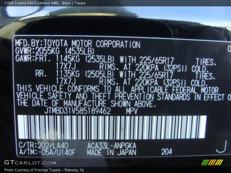 Black / Taupe 2008 Toyota RAV4 Limited 4WD