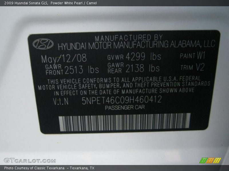 Powder White Pearl / Camel 2009 Hyundai Sonata GLS