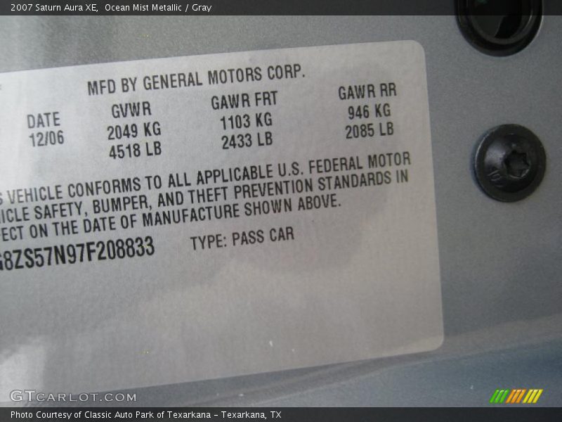 Ocean Mist Metallic / Gray 2007 Saturn Aura XE