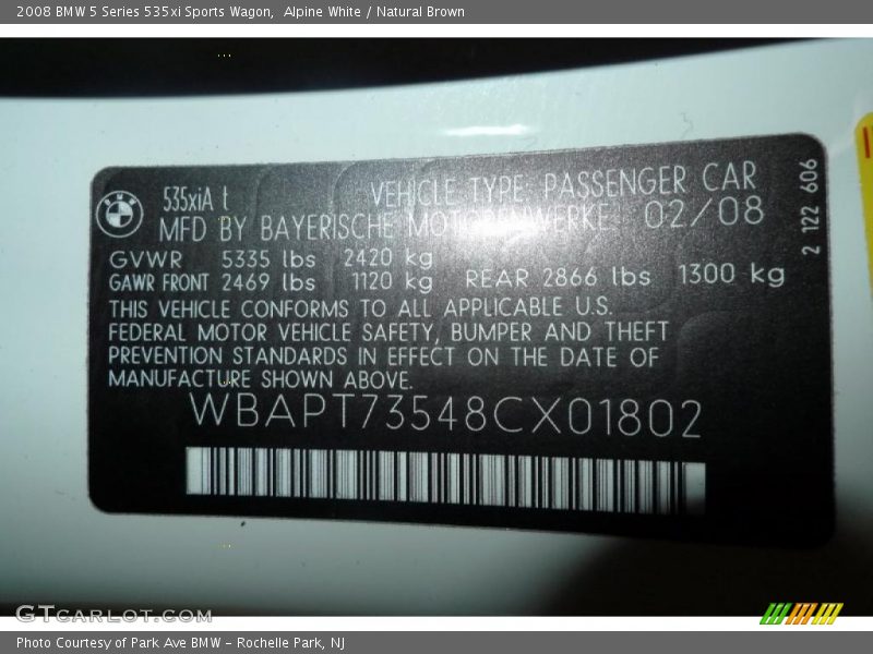 Alpine White / Natural Brown 2008 BMW 5 Series 535xi Sports Wagon