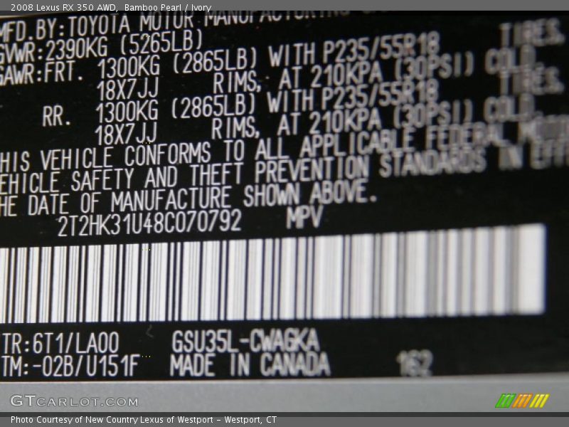 Bamboo Pearl / Ivory 2008 Lexus RX 350 AWD