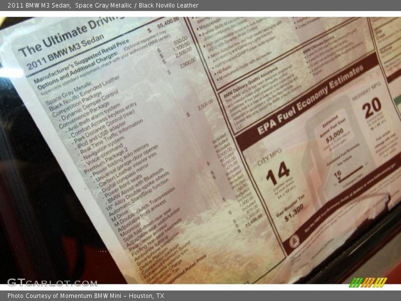  2011 M3 Sedan Window Sticker