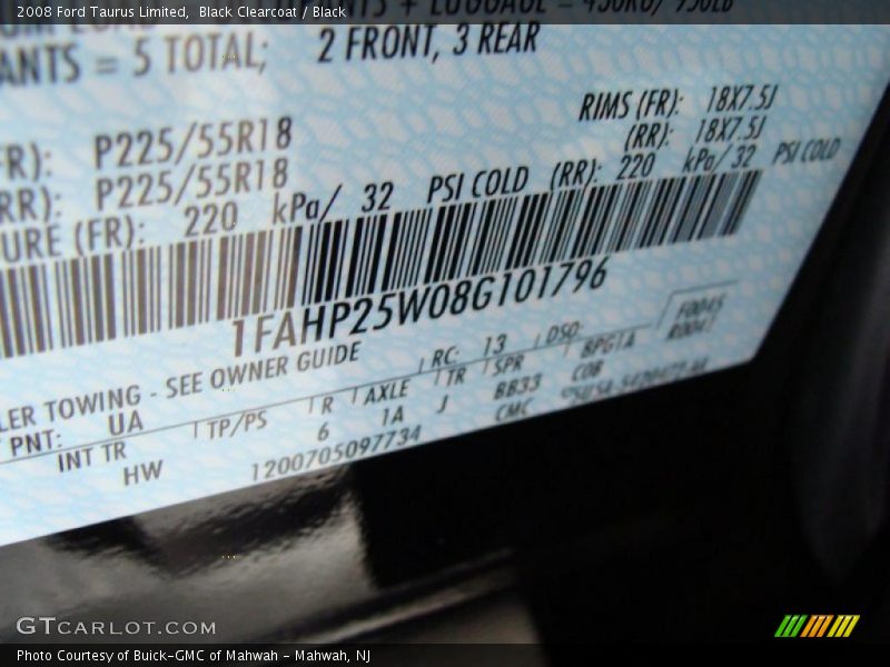 Black Clearcoat / Black 2008 Ford Taurus Limited