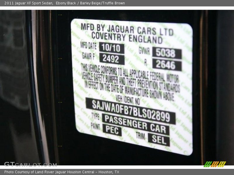 2011 XF Sport Sedan Ebony Black Color Code PEC