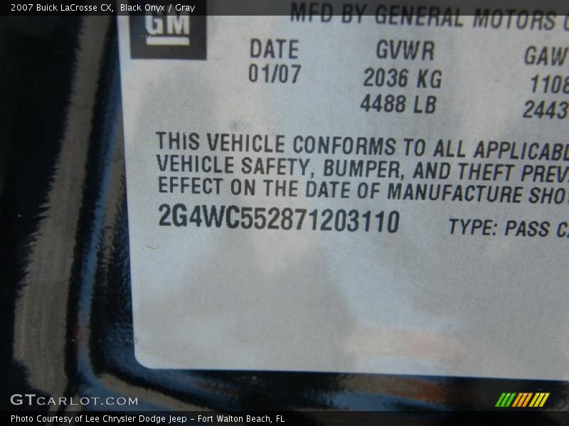 Black Onyx / Gray 2007 Buick LaCrosse CX