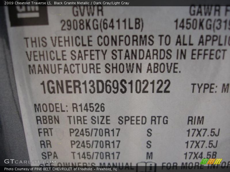 Black Granite Metallic / Dark Gray/Light Gray 2009 Chevrolet Traverse LS