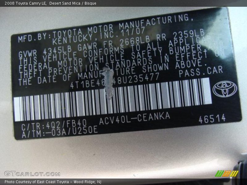 Desert Sand Mica / Bisque 2008 Toyota Camry LE