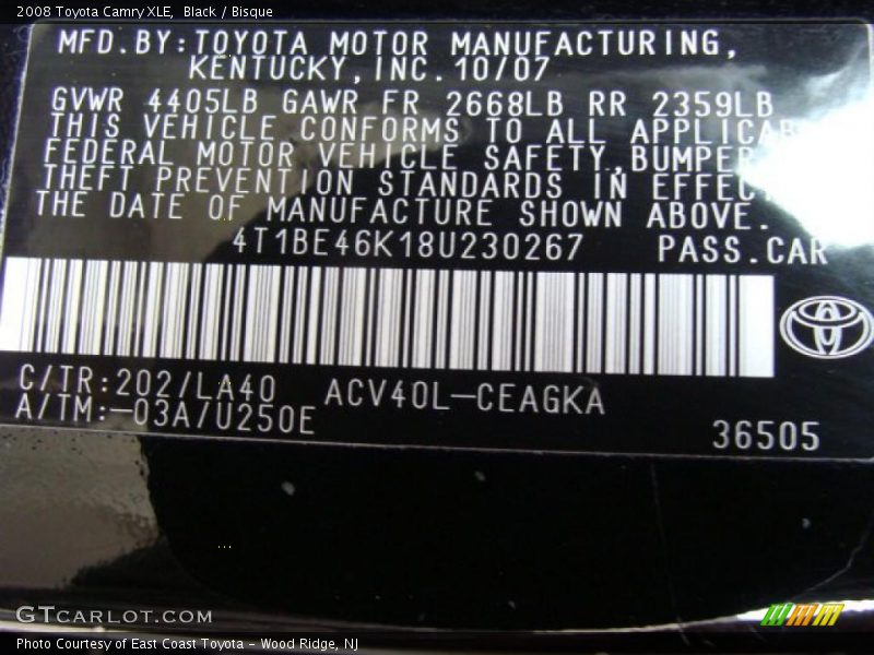 Black / Bisque 2008 Toyota Camry XLE